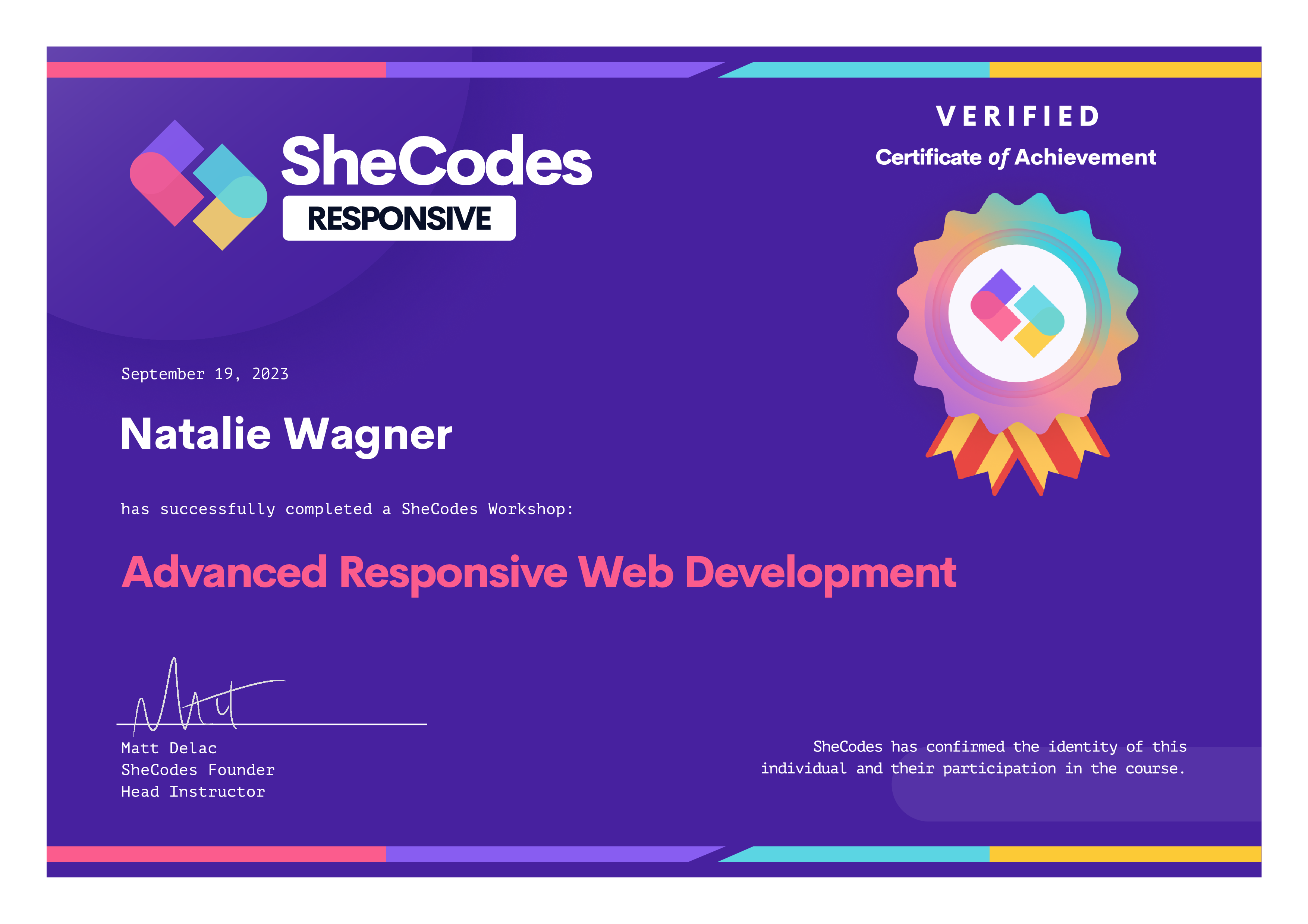 SheCodes Responsive Add-On Certificate